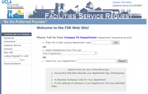 Opening page for Facilities Service Request website.